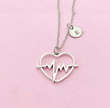 Silver Heartbeat Charm Necklace, Gifts for Medical School Emergency Medical Technician Paramedic EMT, N1995