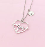 Silver Heartbeat Charm Necklace, Gifts for Medical School Emergency Medical Technician Paramedic EMT, N1995
