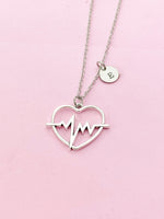 Silver Heartbeat Charm Necklace, Gifts for Medical School Emergency Medical Technician Paramedic EMT, N1995