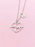 Silver Heartbeat Charm Necklace, Gifts for Medical School Emergency Medical Technician Paramedic EMT, N1995