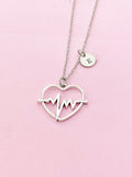 Silver Heartbeat Charm Necklace, Gifts for Medical School Emergency Medical Technician Paramedic EMT, N1995