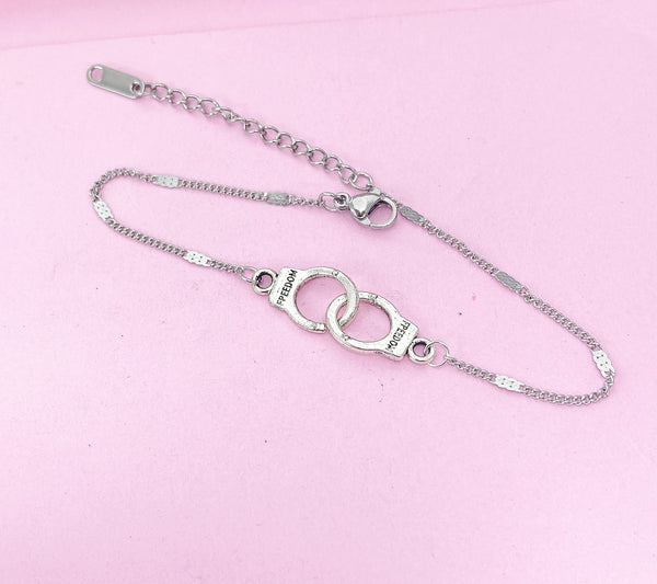 Silver Handcuff Charm Bracelet, Handcuff Freedom Jewelry, N1483A