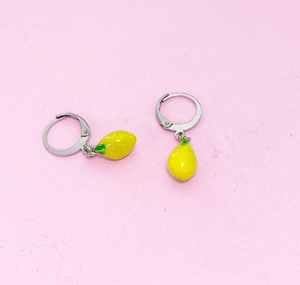 Silver Lemon Lime Yellow Green Earrings, N2973A