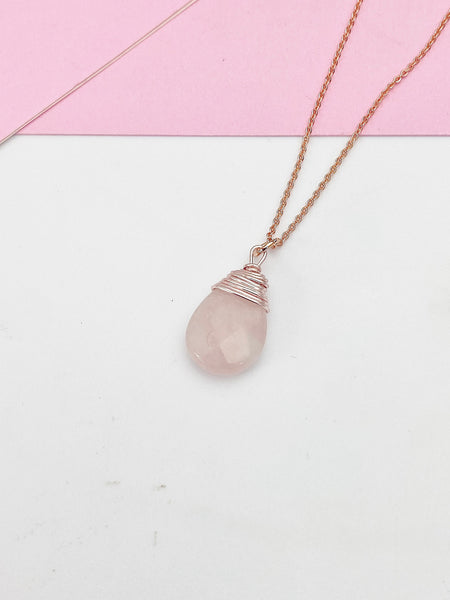 Rose Gold Rose Quartz Necklace, Natural Rose Quartz Gemstone Jewelry, N2757A