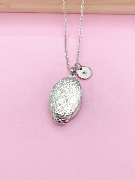 Best Gift for Mom, Great Grandma, Grandmother, Godmother, Sister, Aunt, Flower Locket, Keepsake Photo Frame Charm, Silver Locket, N2143