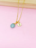 Green Jade Necklace, Personalized Initial Charm,