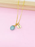 Green Jade Necklace, Personalized Initial Charm,