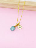 Green Jade Necklace, Personalized Initial Charm,