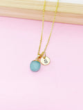 Green Jade Necklace, Personalized Initial Charm,