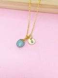 Green Jade Necklace, Personalized Initial Charm,