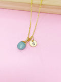 Green Jade Necklace, Personalized Initial Charm,