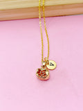 Gold Pomegranate Necklace, Cubic Zirconia, Initial Charm