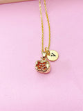 Gold Pomegranate Necklace, Cubic Zirconia, Initial Charm