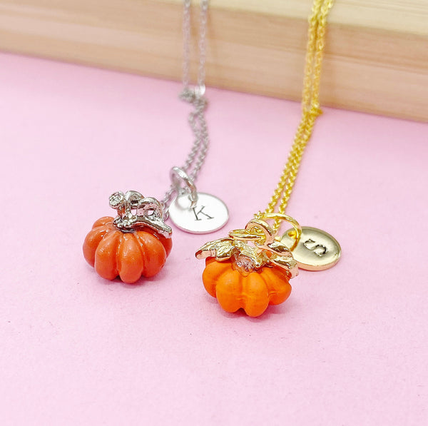 Gold or Silver Orange Pumpkin Necklace Fall Gifts, N1790C