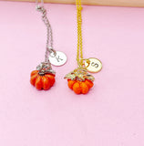 Gold or Silver Orange Pumpkin Necklace Fall Gifts, N1790C