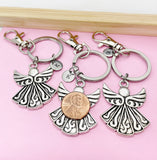 Guardian Angel Keychain, Initial Charm, Memorial Gift