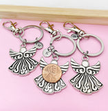 Guardian Angel Keychain, Initial Charm, Memorial Gift