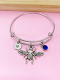 Silver Bee Charm Bracelet, Personalized Initial, N2793
