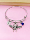 Silver Bee Charm Bracelet, Bumble Bee Charm, Insect Charm, Queen Bee Jewelry, Personalized Customized Monogram, N2793