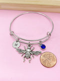 Silver Bee Charm Bracelet, Personalized Initial, N2793