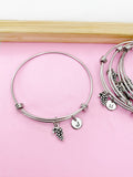 Grape Charm Bangle Bracelet, Wine Lover Gift, Personalized Initial