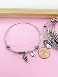 Grape Charm Bangle Bracelet, Wine Lover Gift, Personalized Initial