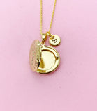 Gold Flower Locket Necklace, Custom Initial Charm, Keepsake Photo, N4050