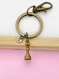 Antique Bronze Chess Piece Keychain, Personalized Initial Charm