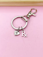 Silver RX Keychain, Personalized Initial Gift, N2239T