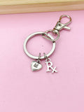 Silver RX Keychain, Personalized Initial Gift, N2239T