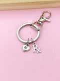 Silver RX Keychain, Personalized Initial Gift, N2239T