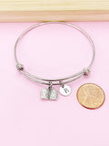 Silver Open Book Charm Bracelet, Initial Bangle, Bookworm Gift