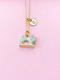 Sewing Machine Charm Necklace, Initial Pendant, Quilting Gift