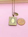 Bronze Miniature Book Locket Necklace, Initial Charm, Personalized Gift