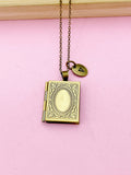 Bronze Miniature Book Locket Necklace, Initial Charm, Personalized Gift