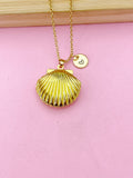 Gold Scallop Shell Locket Necklace, N1798