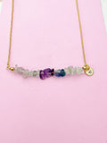 Gold Fluorite Necklace Natural Gemstone Jewelry, Bracelet Option, Personalized Customized Gifts, N4277D