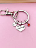 Personalized Thank You Keychain, Initial & Birthstone Charm