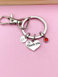 Personalized Thank You Keychain, Initial & Birthstone Charm