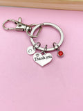 Personalized Thank You Keychain, Initial & Birthstone Charm