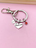 Personalized Thank You Keychain, Initial & Birthstone Charm