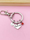 Personalized Thank You Keychain, Initial & Birthstone Charm