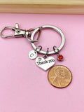Personalized Thank You Keychain, Initial & Birthstone Charm