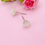 Rose Flower Stud Earrings in Silver, Surgical Stainless Steel, N5694G