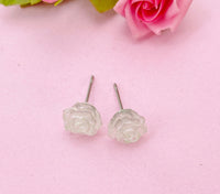 Rose Flower Stud Earrings in Silver, Surgical Stainless Steel, N5694G
