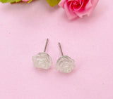 Rose Flower Stud Earrings in Silver, Surgical Stainless Steel, N5694G