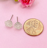 Rose Flower Stud Earrings in Silver, Surgical Stainless Steel, N5694G