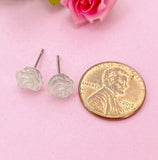Rose Flower Stud Earrings in Silver, Surgical Stainless Steel, N5694G