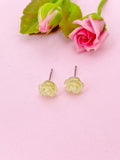 Rose Earrings, Yellow Flower Silver Stud Earrings, Surgical Stainless Steel, N5694C