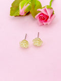 Rose Earrings, Yellow Flower Silver Stud Earrings, Surgical Stainless Steel, N5694C